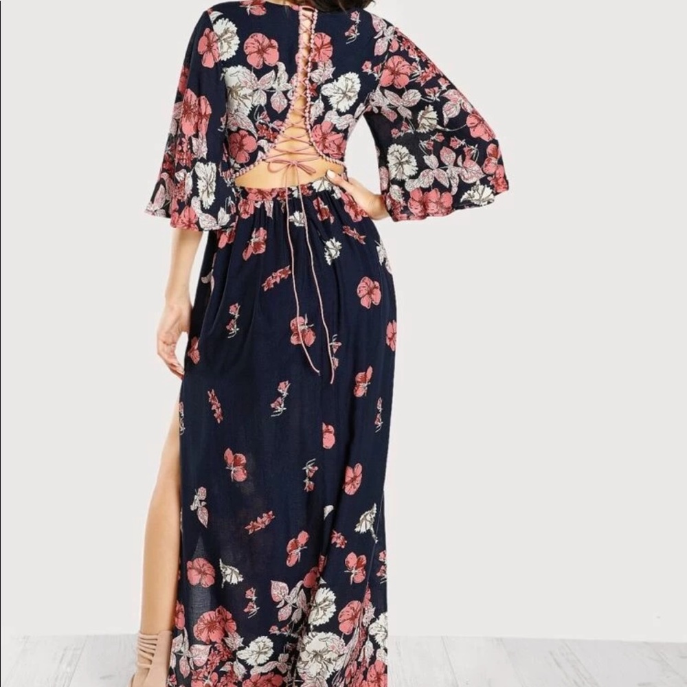 Navy floral maxi dress with lace back